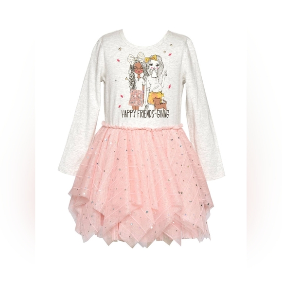 Girls' Pink Tulle Dress with Graphic Top - Picture 1 of 3